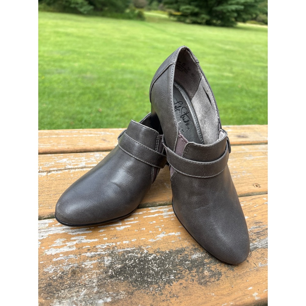 LifeStride Soft System Womens Gray Ankle Booties Block Heel Shoes Size 7.5M